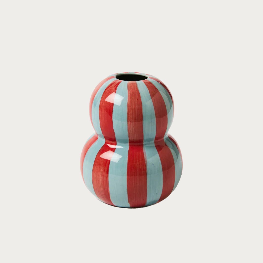 Fonda Stripe Vase – Burgundy & Pale Blue