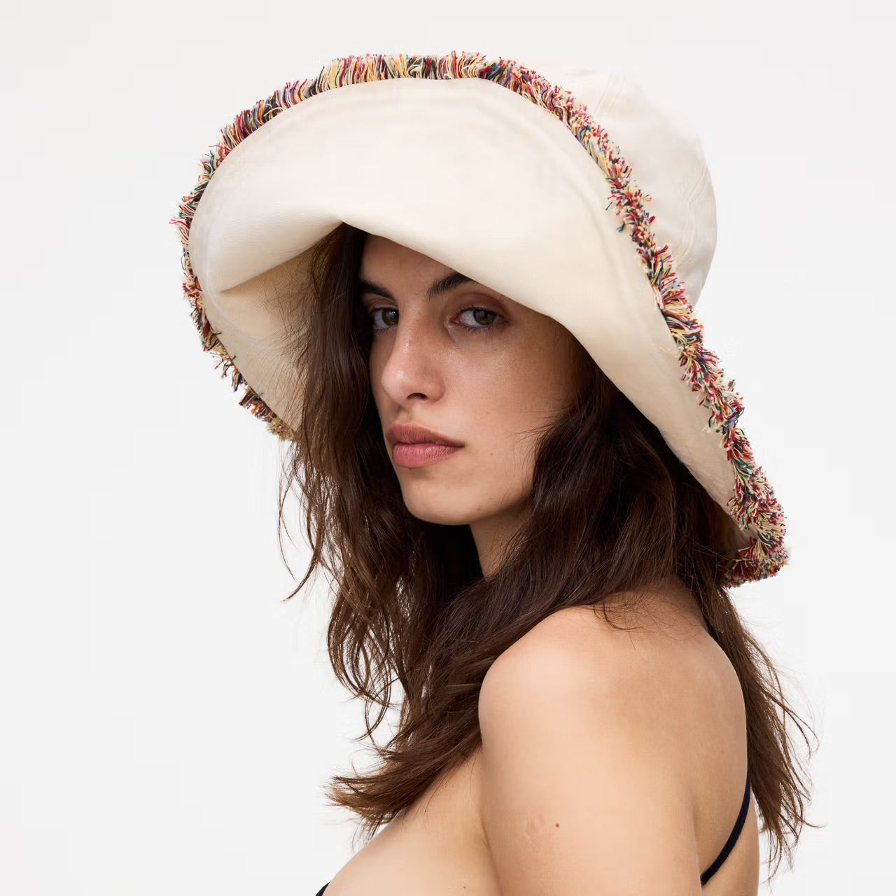 Ecru Irregular Brim Canvas Hat