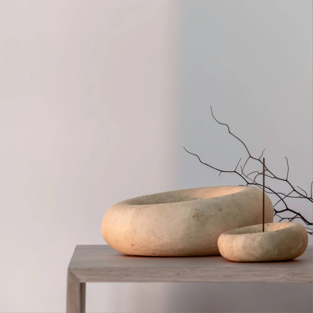 Eclipse Sculpted Bowl – Beige Travertine